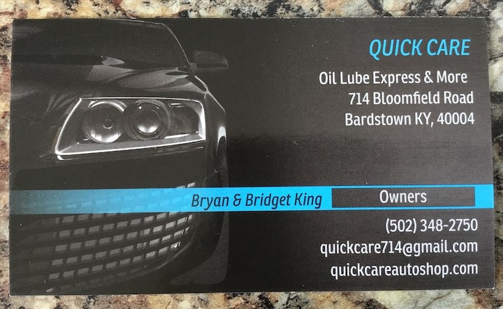 Quick Care Oil Lube Express | 714 Bloomfield Rd, Bardstown, KY 40004, USA | Phone: (502) 348-2750