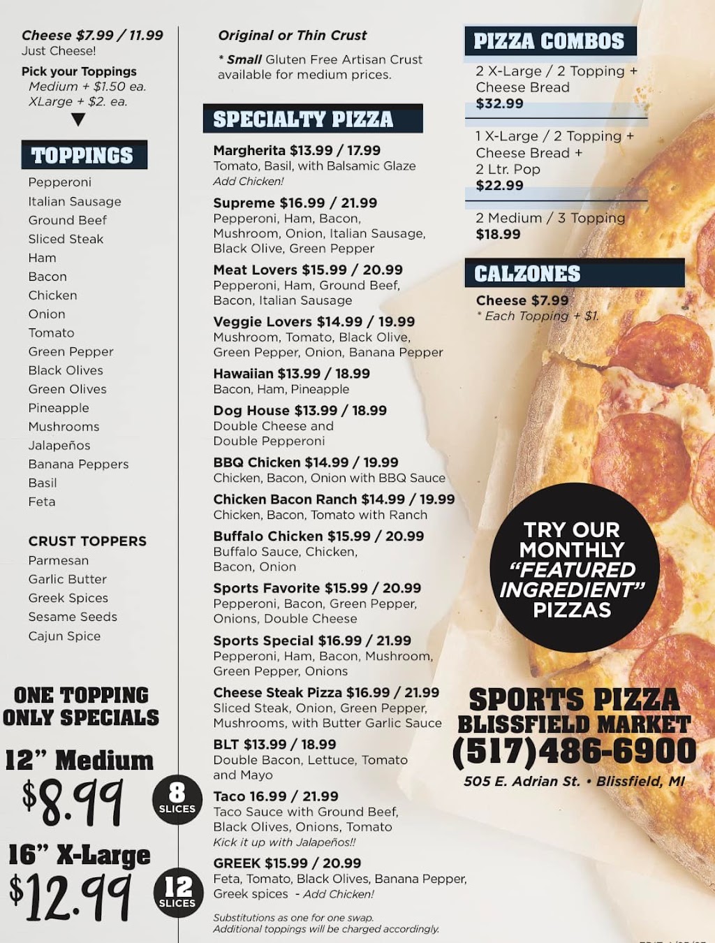 Sports Pizza | 505 E Adrian St, Blissfield, MI 49228, USA | Phone: (517) 486-6900