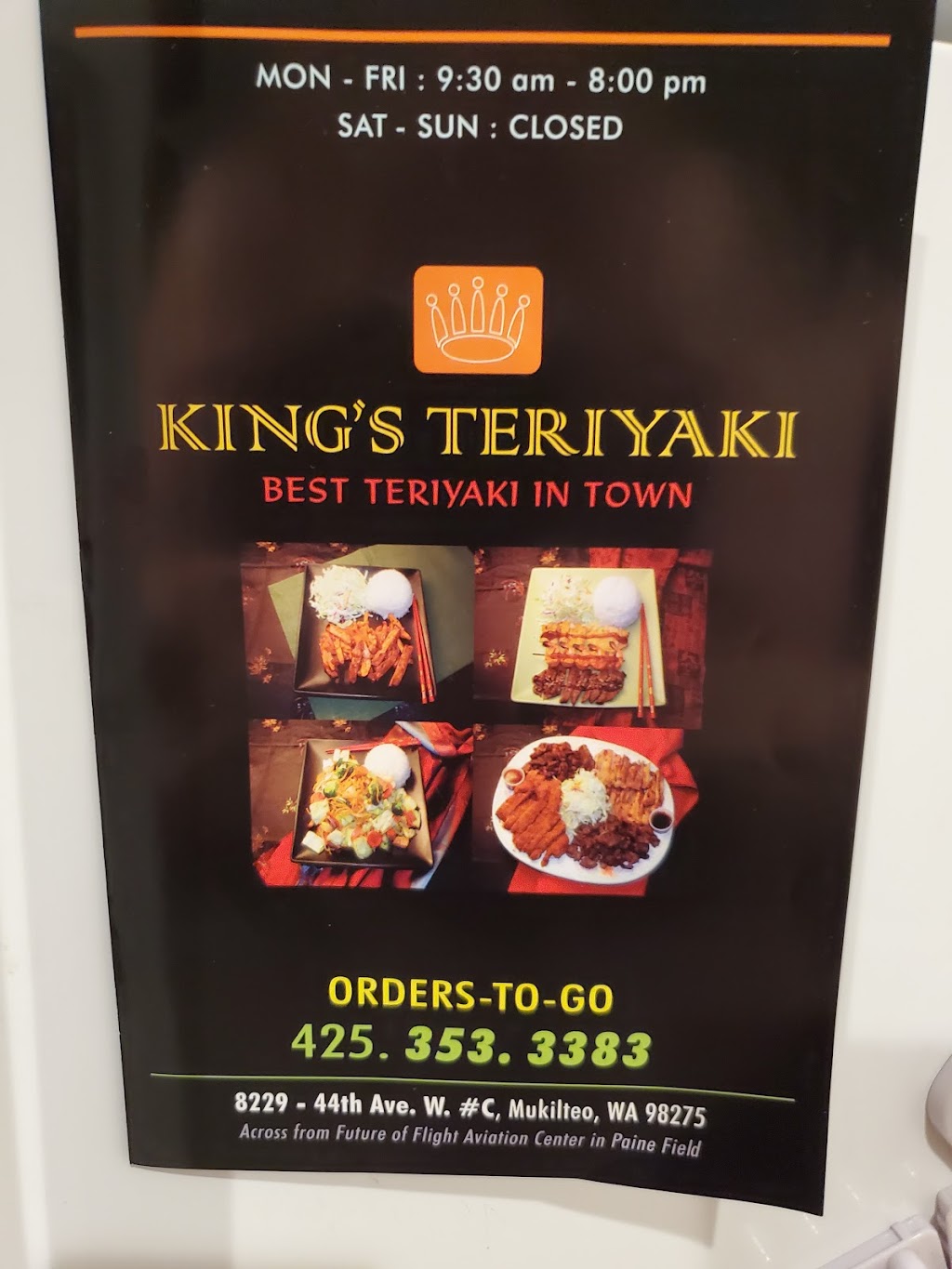 Kings Teriyaki | 8229 44th Ave W C, Mukilteo, WA 98275, USA | Phone: (425) 353-3383