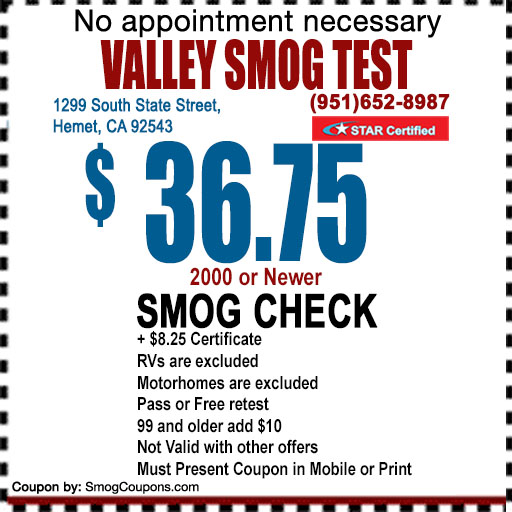 Valley Smog Test | 1299 S State St, Hemet, CA 92543, USA | Phone: (951) 652-8987