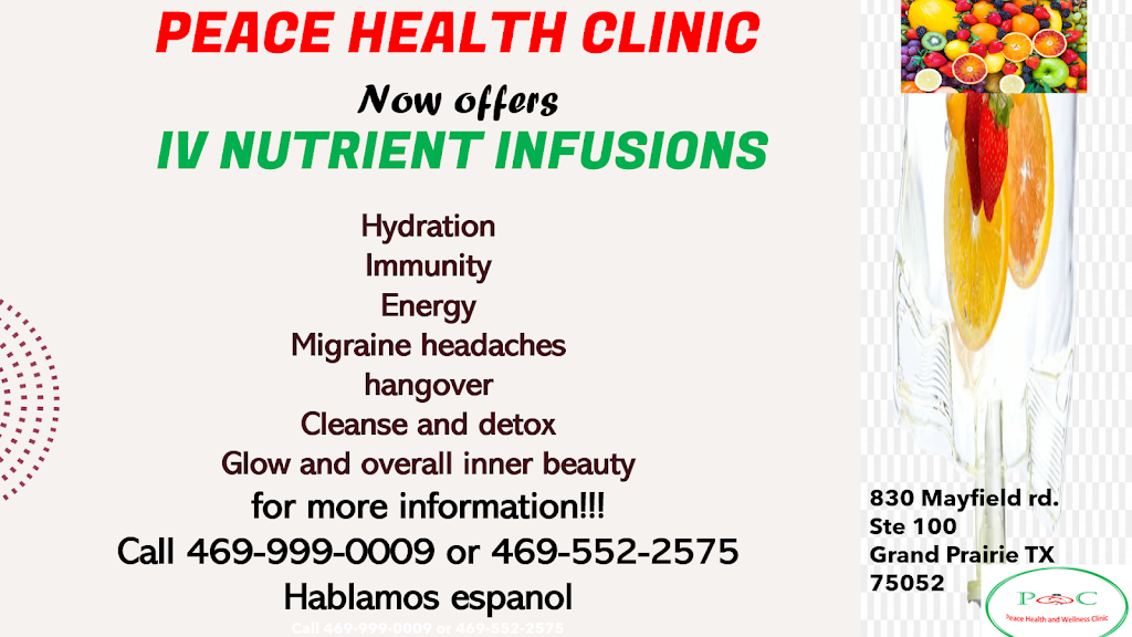 Peace Health and wellness clinic | 830 Mayfield Rd, Grand Prairie, TX 75052, USA | Phone: (469) 999-0009