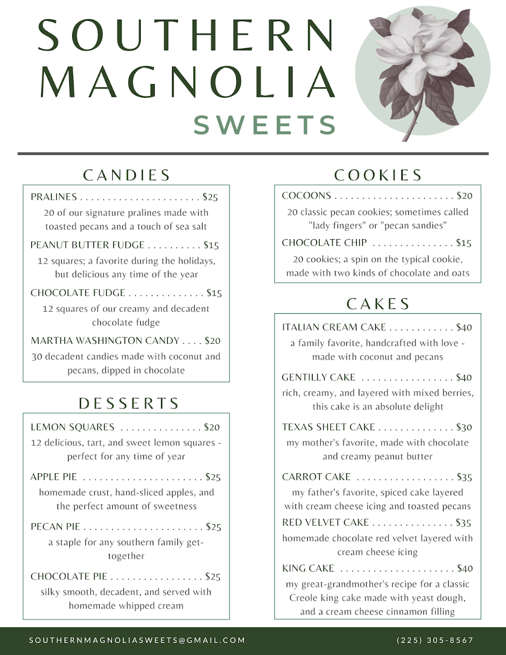 Southern Magnolia Sweets | 406 Cole Ct, Spring Hill, TN 37174, USA | Phone: (225) 305-8567