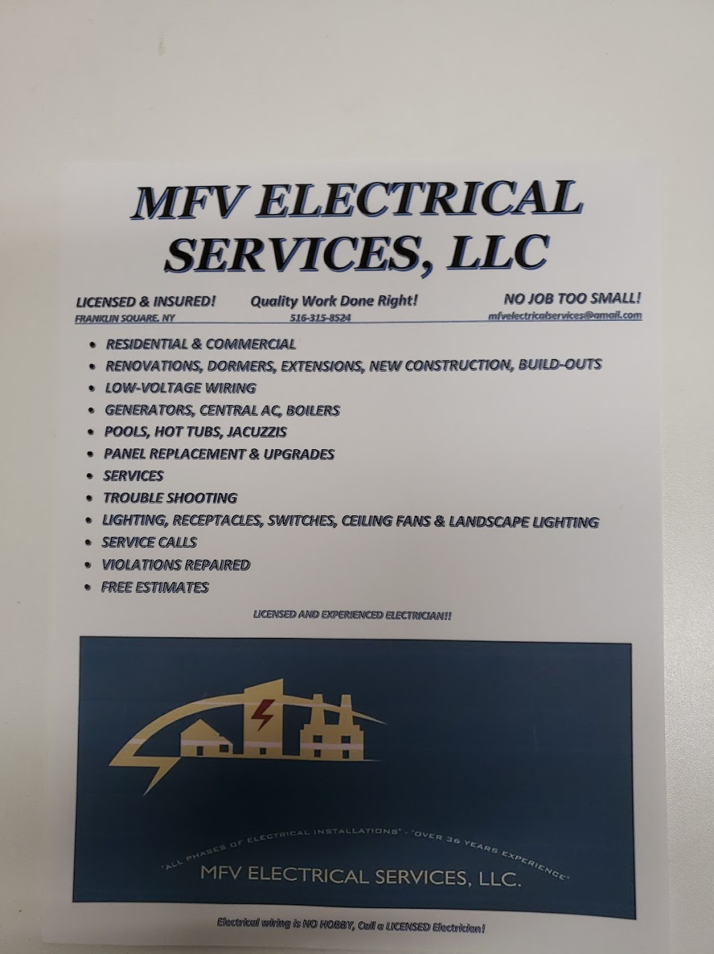 MFV ELECTRICAL SERVICES LLC | 212 Franklin Ave, Franklin Square, NY 11010, USA | Phone: (516) 315-8524