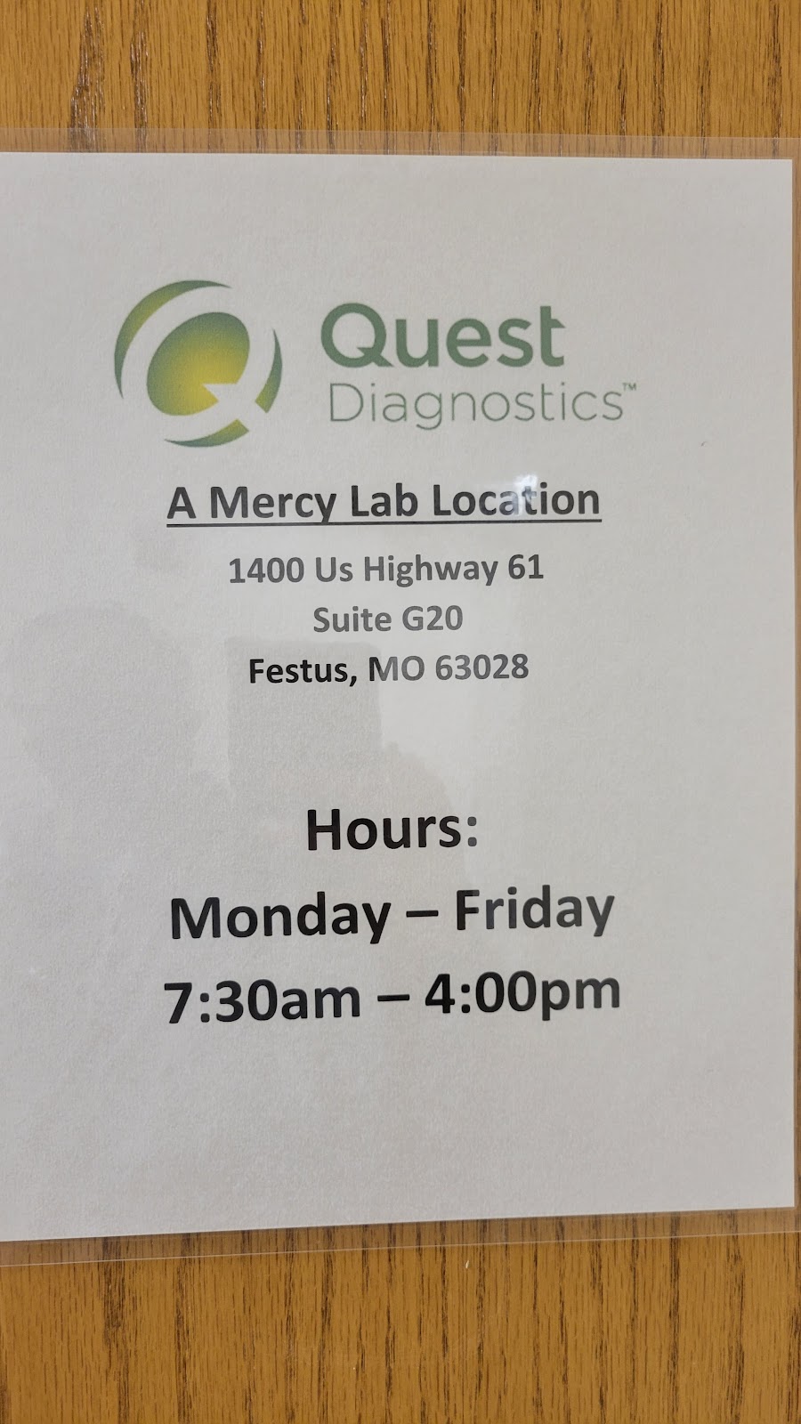 Quest Diagnostics | 1463 US-61, Festus, MO 63028, USA | Phone: (636) 931-6717