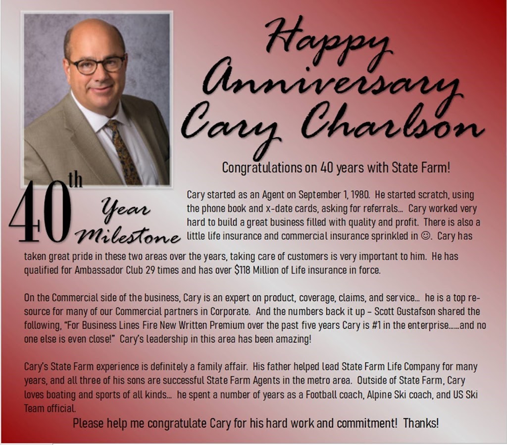 Cary Charlson - State Farm Insurance Agent | 6993 35th St N, Oakdale, MN 55128, USA | Phone: (651) 770-1849