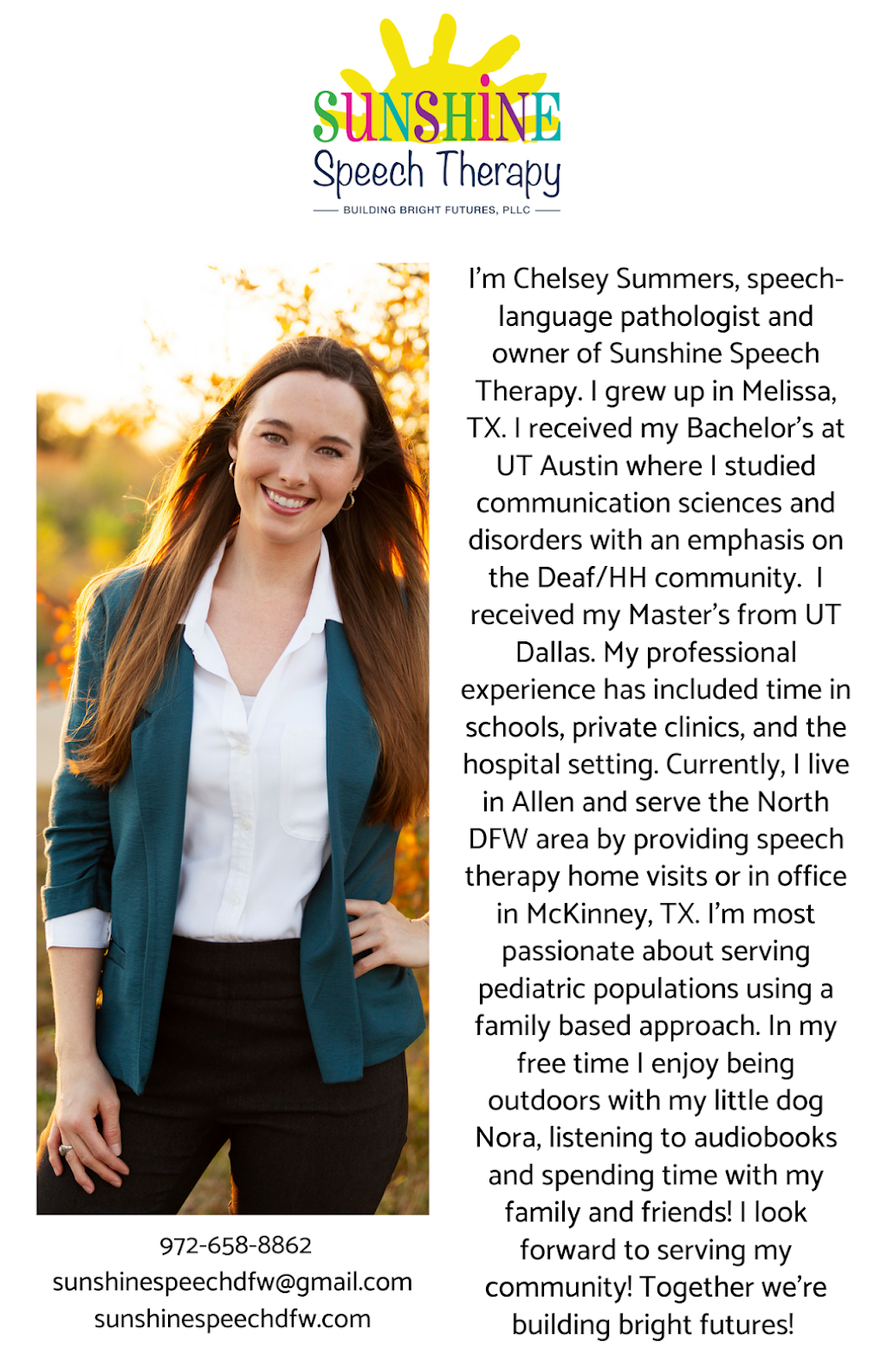 Sunshine Speech Therapy, PLLC | 1827 Childress Ln, Allen, TX 75013, USA | Phone: (972) 658-8862