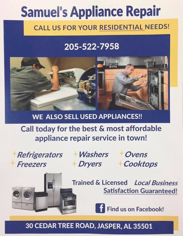 Samuels Appliance | 30 Cedar Tree Rd, Jasper, AL 35501, USA | Phone: (205) 522-7958