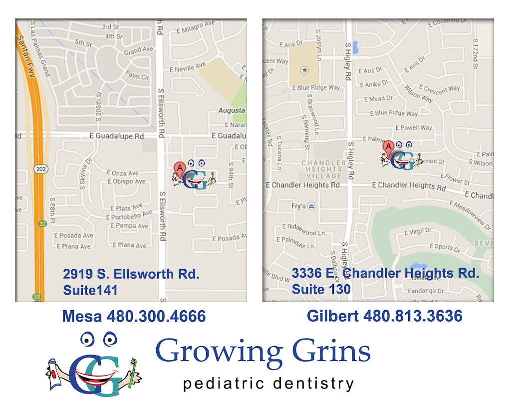 Growing Grins Pediatric Dentistry | 2919 S Ellsworth Rd UNIT 141, Mesa, AZ 85212, USA | Phone: (480) 300-4666