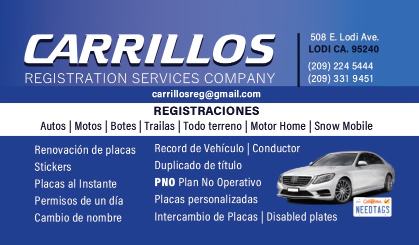 CARRILLOS REGISTRATION SERVICES COMPANY | 508 E Lodi Ave, Lodi, CA 95240 | Phone: (209) 331-9451