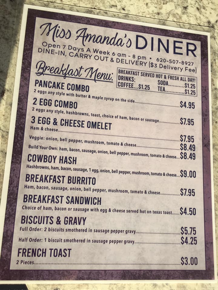 Miss Amandas Diner | 416 W Main St, Anthony, KS 67003, USA | Phone: (620) 507-8927