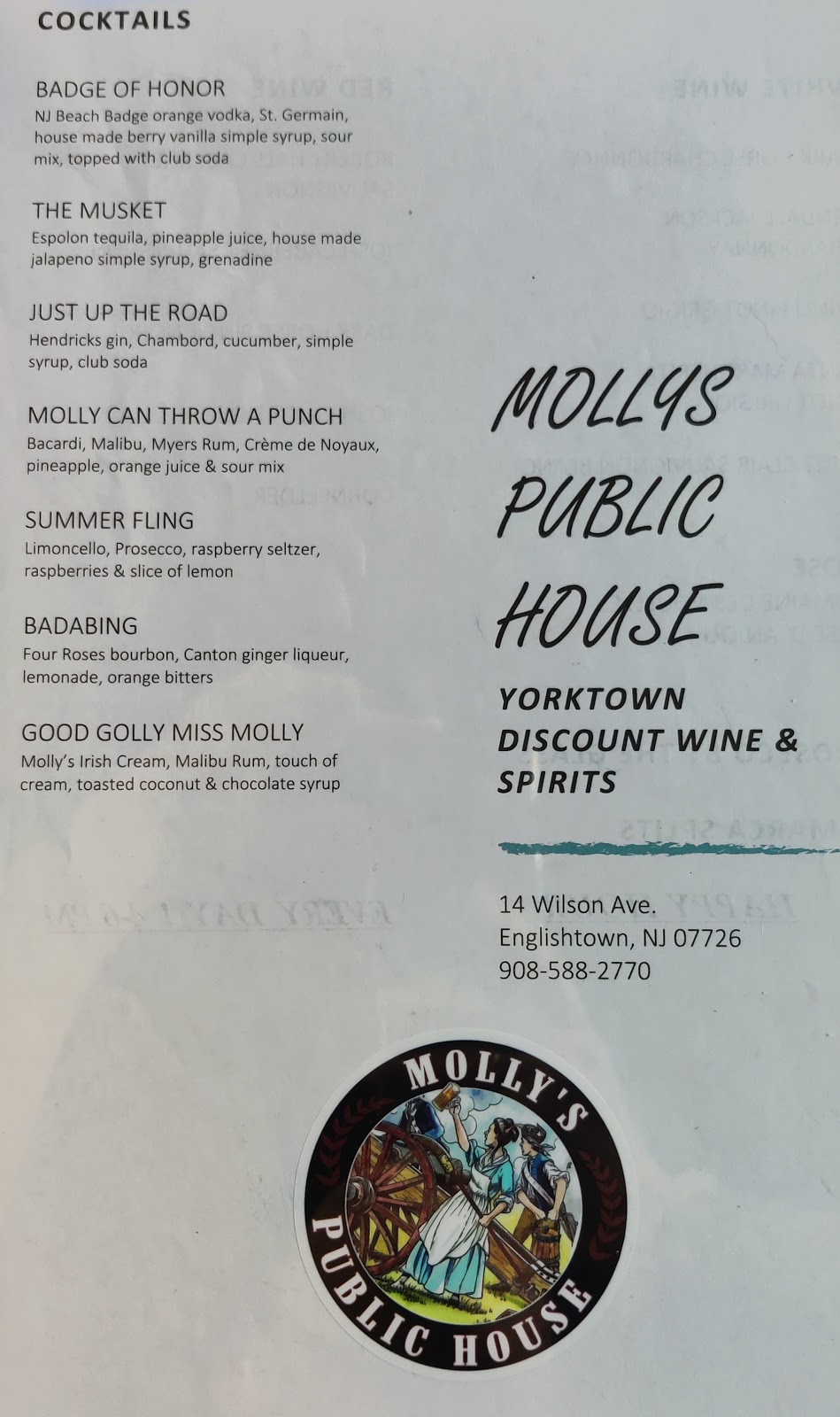 Mollys Public House | Located within Yorktown Discount Wines and Spirits, 14 Wilson Ave, Englishtown, NJ 07726, USA | Phone: (908) 588-2770