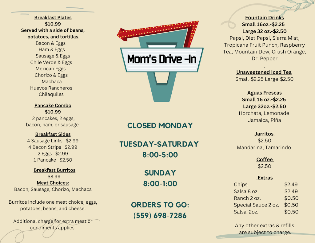 Moms Drive-In | 5923 Juanche Ave, Tranquillity, CA 93668, USA | Phone: (559) 698-7286