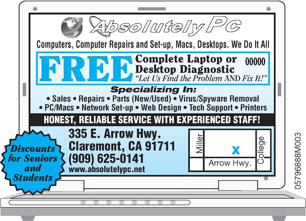 Absolutely PC Computer Repair,Mac Repair, iPhone & iPad | 335 E Arrow Hwy, Claremont, CA 91711, USA | Phone: (909) 625-0141