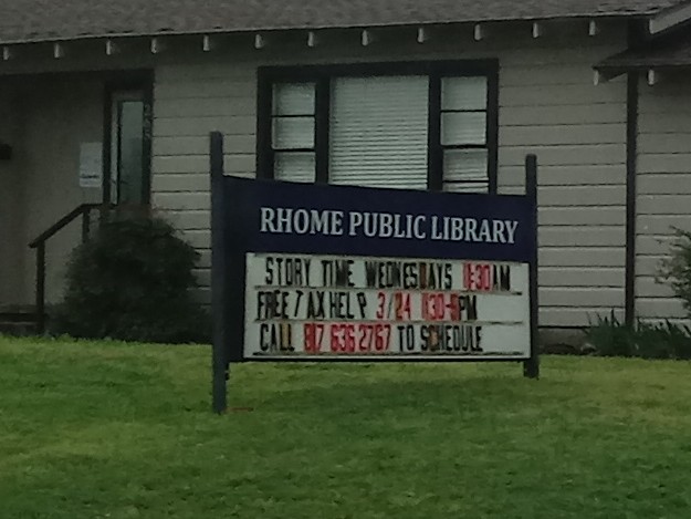 Rhome Community Library | 265 B.C. Rhome Ave, Rhome, TX 76078, USA | Phone: (817) 636-2767