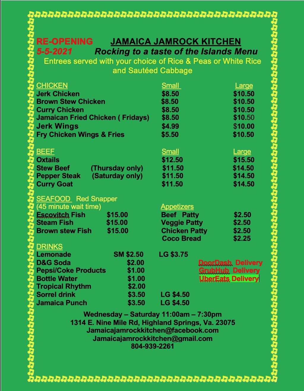 Jamaica Jamrock Kitchen | 1314 E Nine Mile Rd, Highland Springs, VA 23075 | Phone: (804) 939-2261