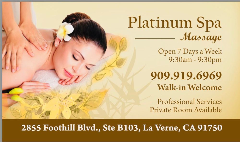 Platinum Spa Massage | 2855 Foothill Blvd Ste B103, La Verne, CA 91750, USA | Phone: (909) 919-6969
