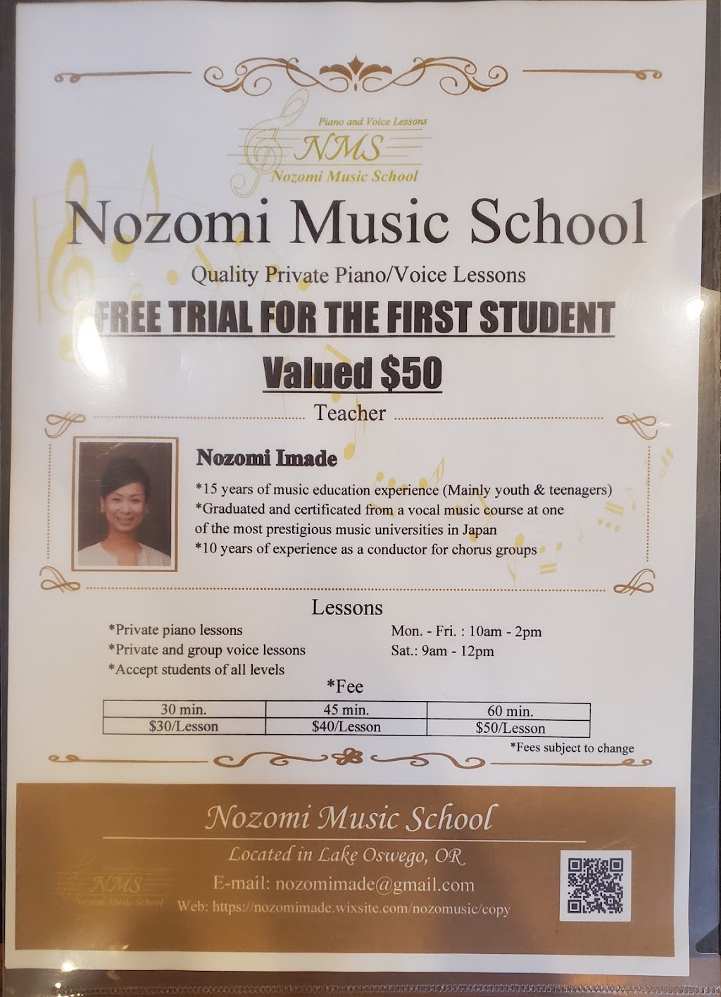 Nozomi Music School | 18072 SW Handley St, Sherwood, OR 97140, USA | Phone: (503) 878-3915