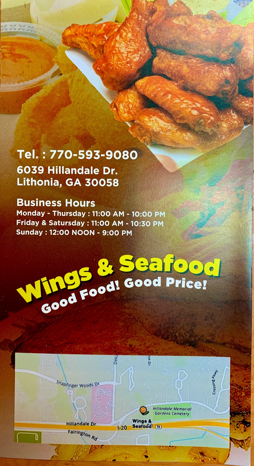 Wings & Seafood | 6039 Hillandale Dr # C, Lithonia, GA 30058, USA | Phone: (770) 593-9080