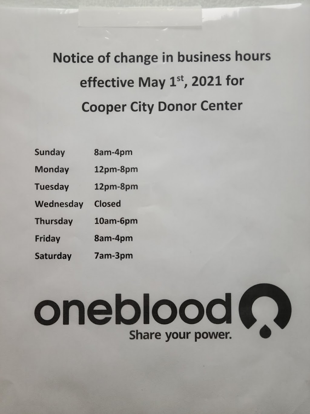 OneBlood | 5814 S Flamingo Rd, Cooper City, FL 33330, USA | Phone: (954) 233-0658