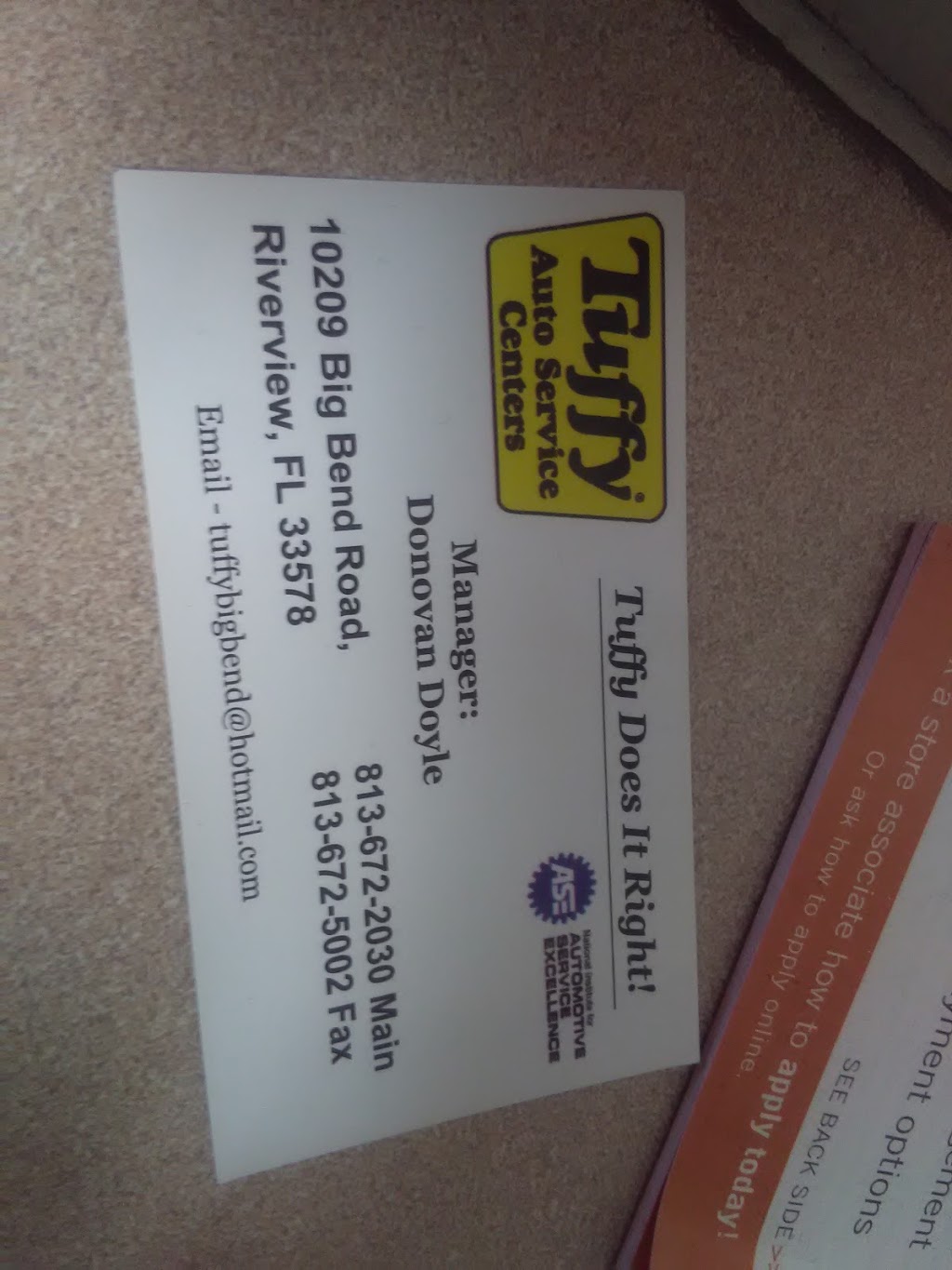 Tuffy Auto Services Center | 10209 Big Bend Rd, Riverview, FL 33578, USA | Phone: (813) 906-8261