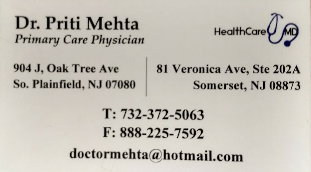 Dr Priti Mehta MD | 904 J, 904 Oak Tree Ave Suite J, South Plainfield, NJ 07080, USA | Phone: (732) 372-5063