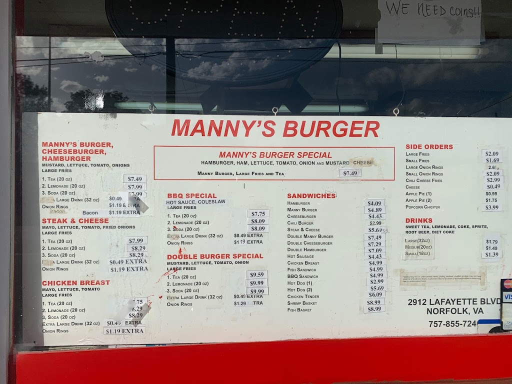 Mannys Burger | 2912 Lafayette Blvd, Norfolk, VA 23509, USA | Phone: (757) 855-7246