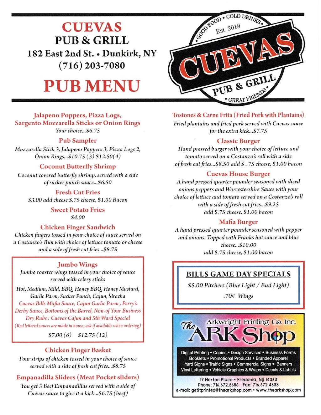 Cuevas Pub & Grill | 182 E 2nd St, Dunkirk, NY 14048, USA | Phone: (716) 203-7080