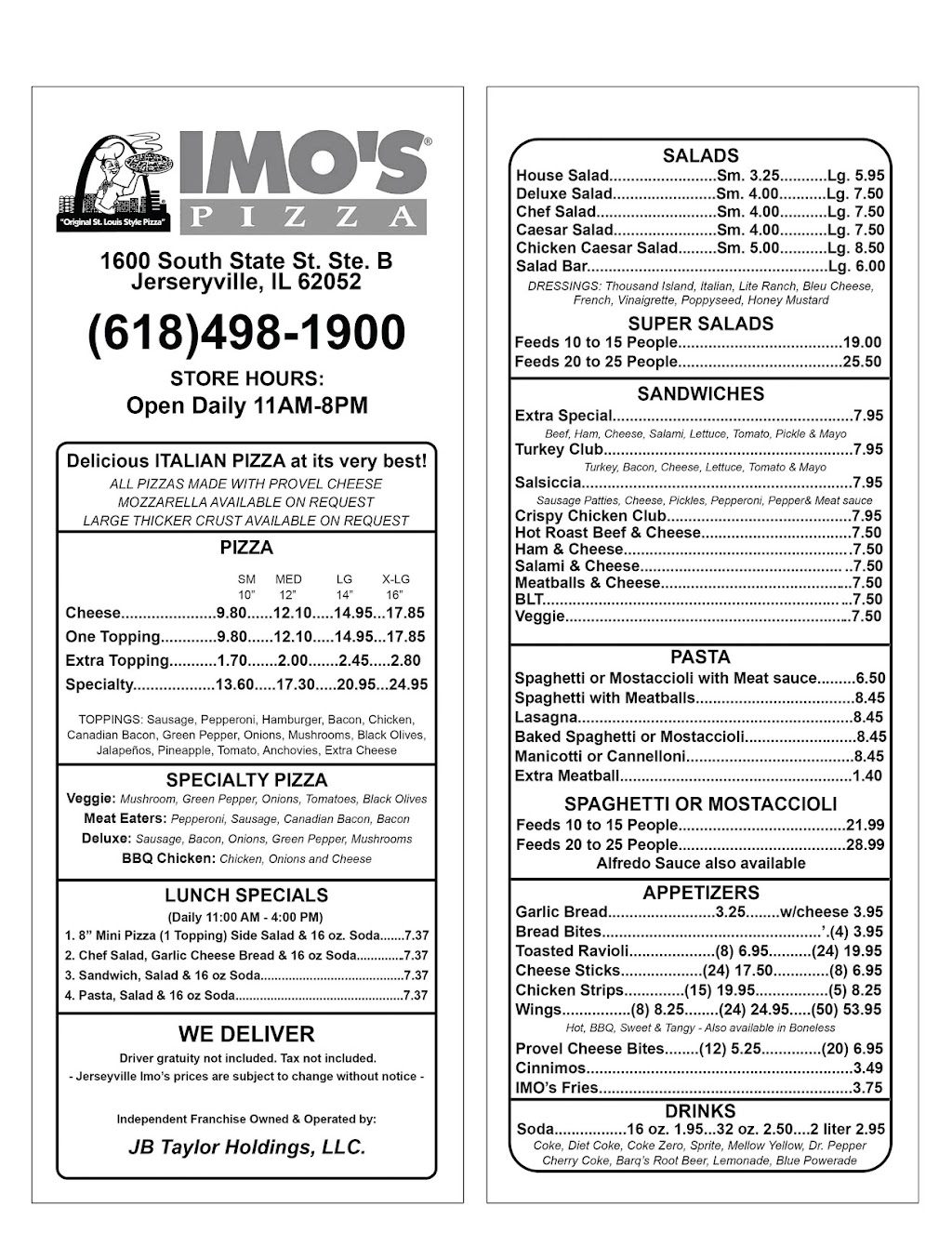 Imos Pizza | 1600 S State St, Jerseyville, IL 62052, USA | Phone: (618) 498-1900