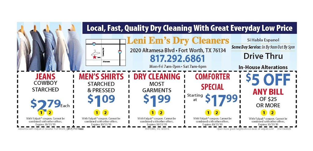 Leni Ems Dry Cleaners | 2020 Altamesa Blvd Ste A, Fort Worth, TX 76134, USA | Phone: (817) 292-6861