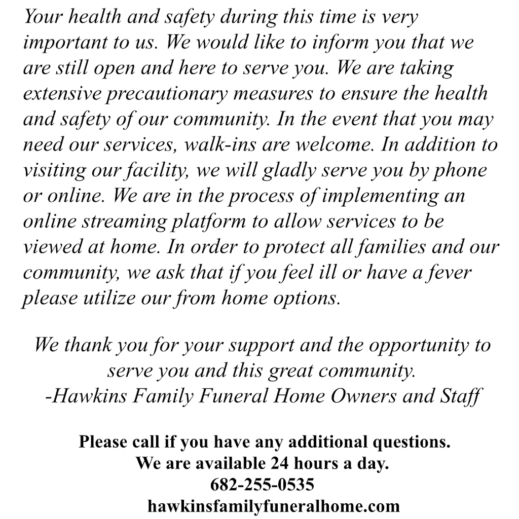 Hawkins Family Funeral Home | 2711 Jacksboro Hwy, Fort Worth, TX 76114, USA | Phone: (682) 255-0535