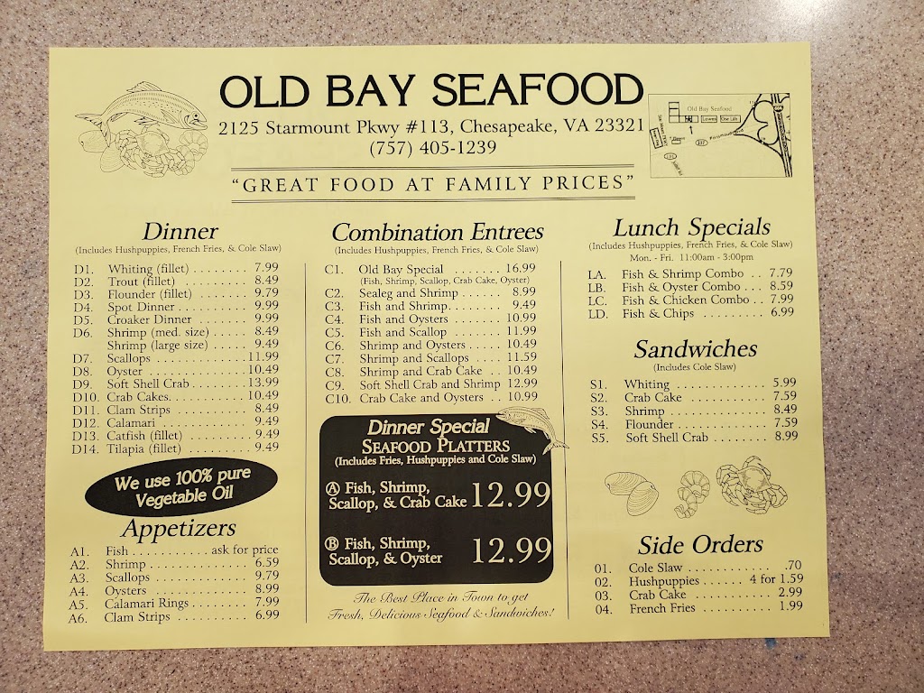 Old Bay Seafood | 2125 Starmount Pkwy, Chesapeake, VA 23321, USA | Phone: (757) 405-1239