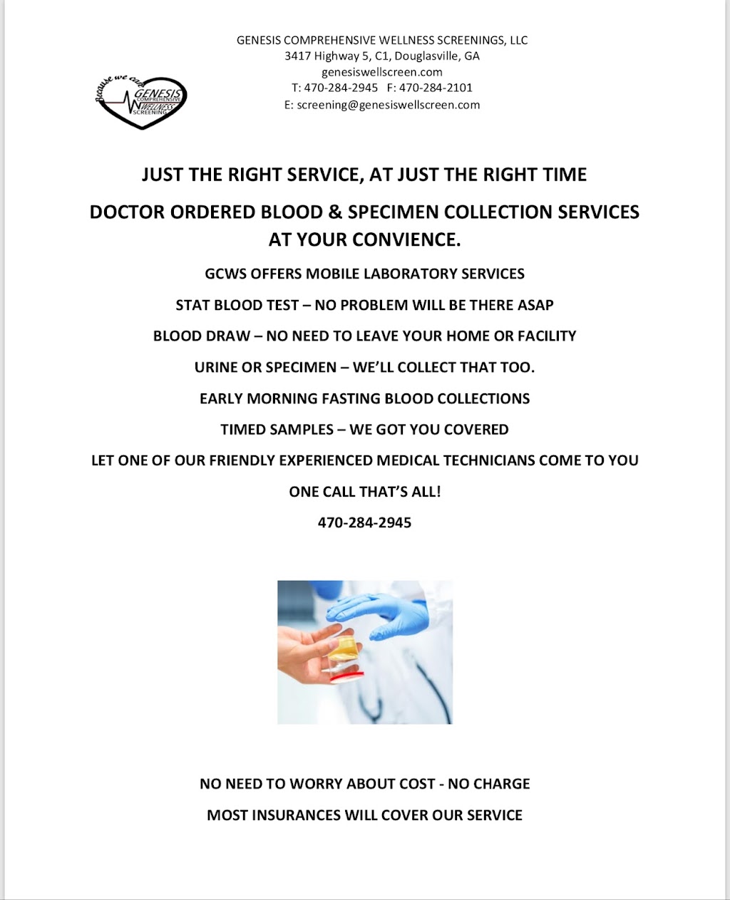 Genesis Comprehensive Wellness Screenings Llc | 3417 GA-5, Douglasville, GA 30135, USA | Phone: (470) 284-2945