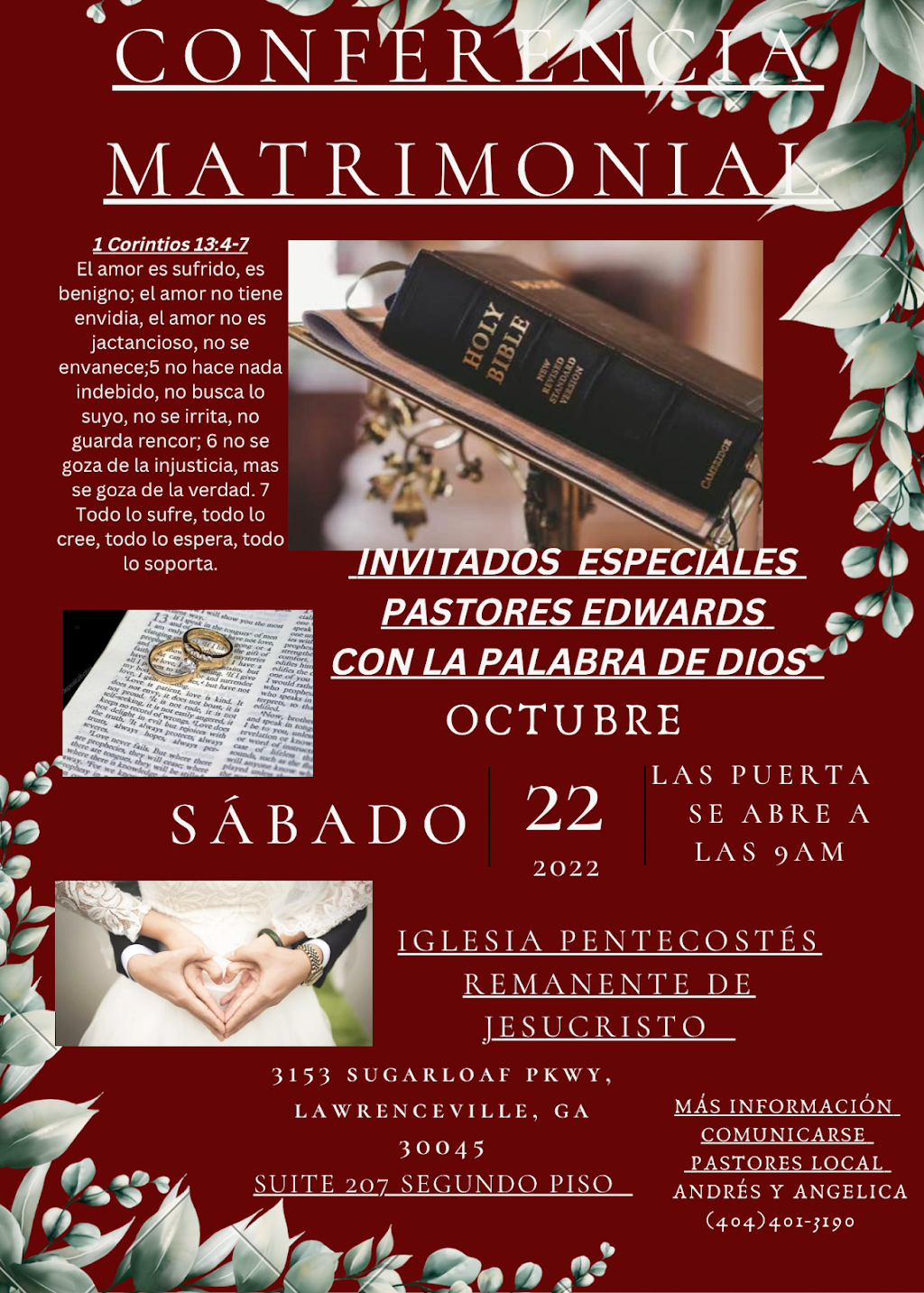 Iglesia Pentecostés Remanente de Jesucristo.inc | 3153 Sugarloaf Pkwy suite 206, Lawrenceville, GA 30045, USA | Phone: (404) 401-3190