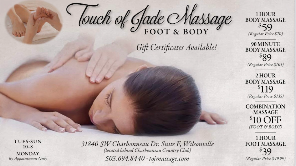 Touch of Jade Massage | 31840 SW Charbonneau Dr f, Wilsonville, OR 97070, USA | Phone: (503) 694-8440