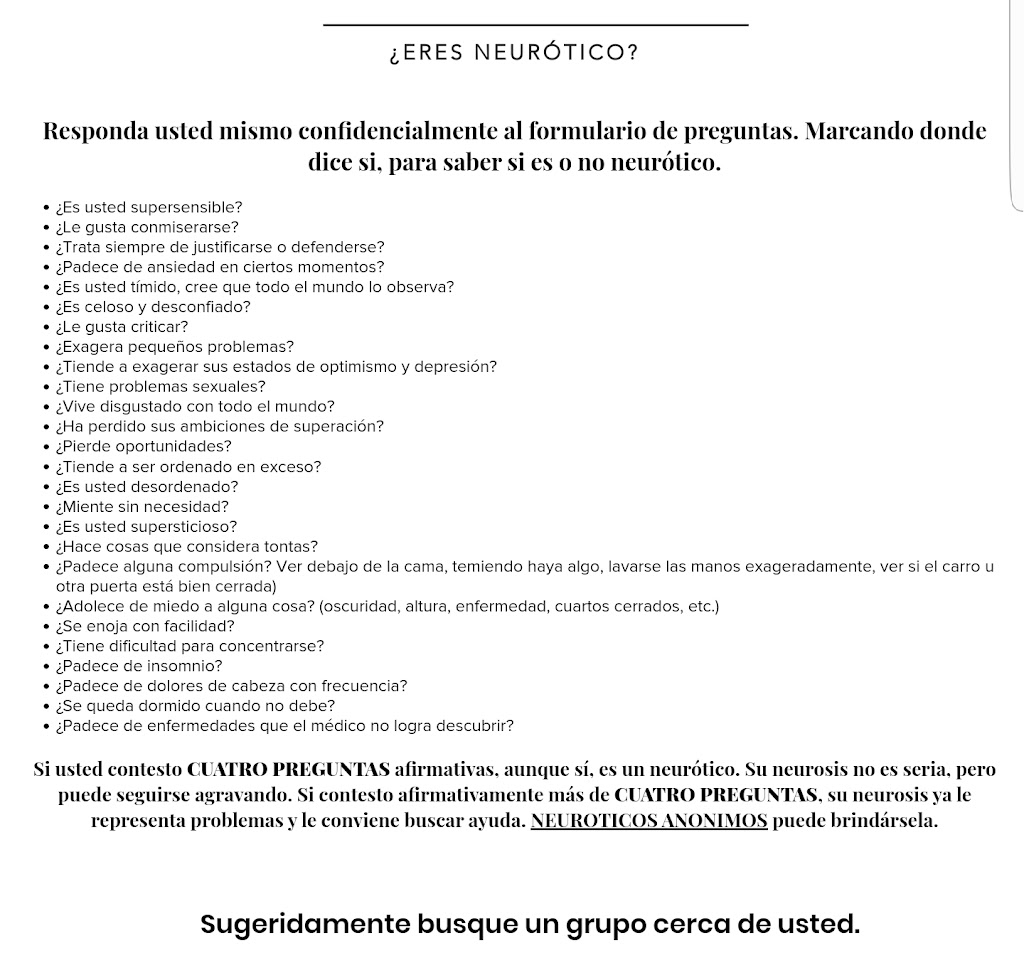 Neuróticos Anonimos Covina "Comprendiendo mis emociones" | 16712 E, Cypress St, Covina, CA 91722, USA | Phone: (626) 893-2521