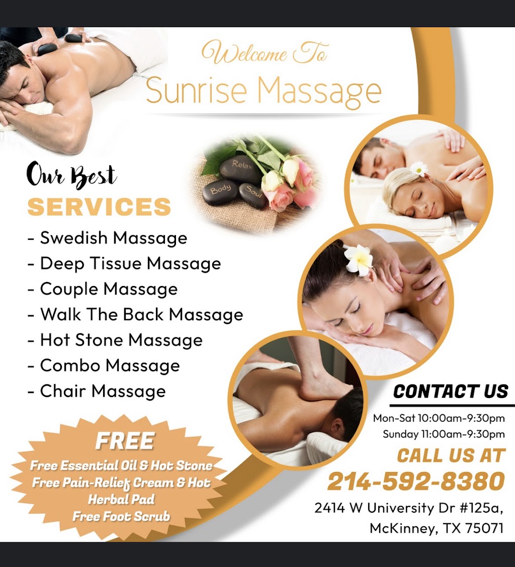 Sunrise Massage | 2414 W University Dr #125a, McKinney, TX 75071, USA | Phone: (214) 592-8380