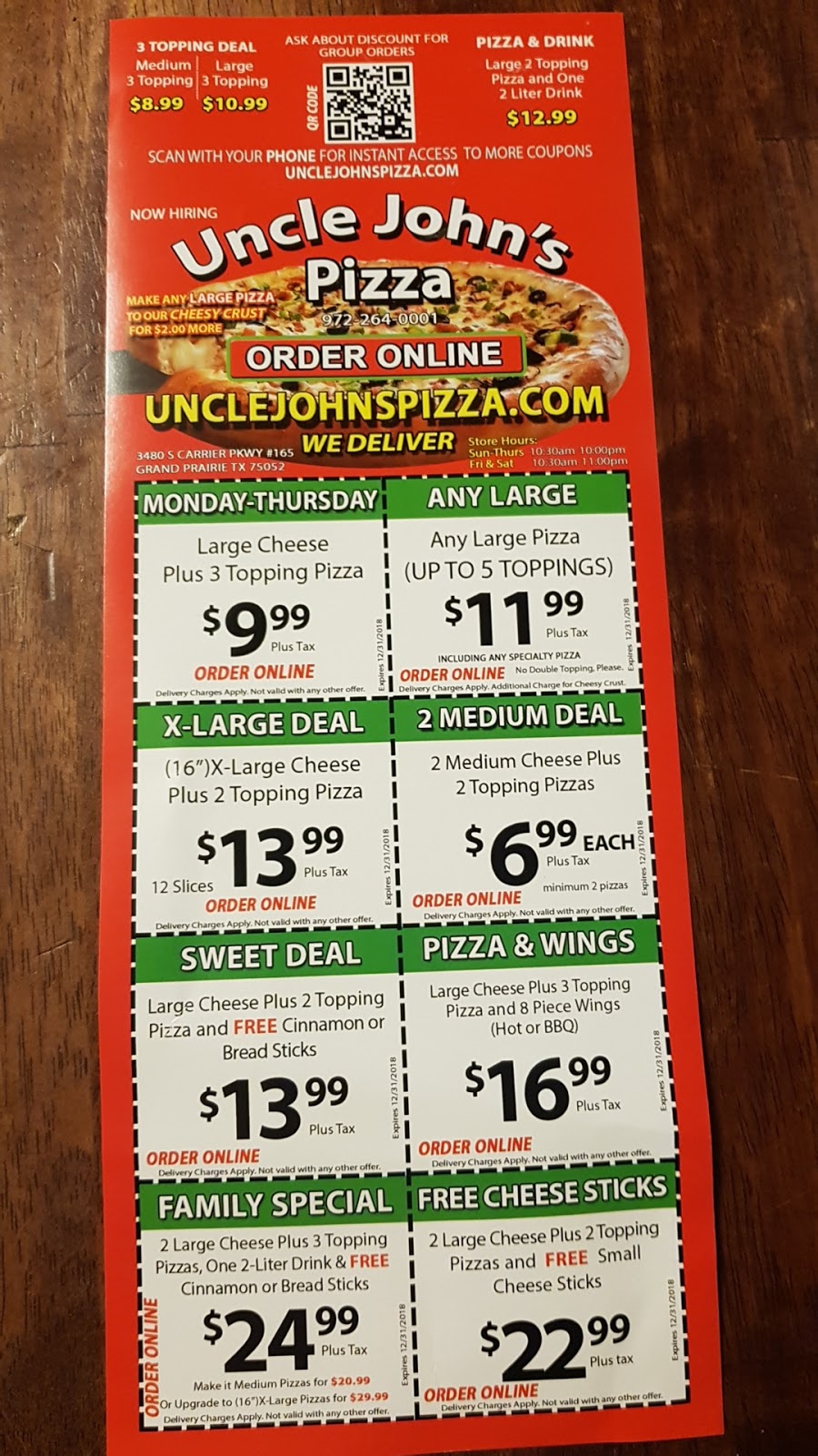 Uncle Johns Pizza | 3480 S Carrier Pkwy #165, Grand Prairie, TX 75052 | Phone: (972) 264-0001