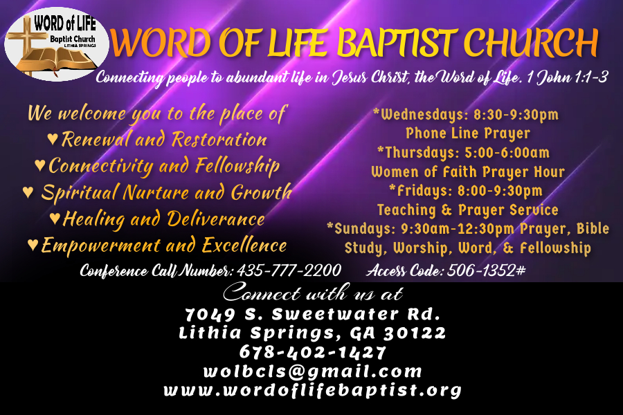 Word of Life Baptist Church | 7049 S Sweetwater Rd, Lithia Springs, GA 30122, USA | Phone: (678) 402-1427