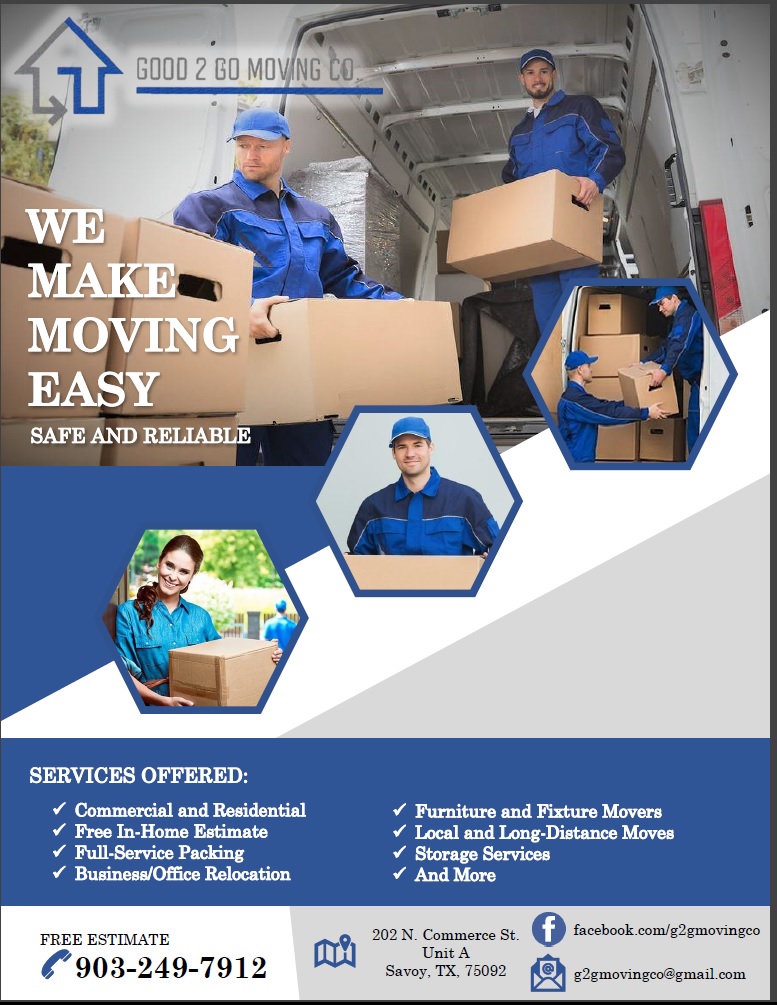 Good 2 Go Moving Co. | 204A Commerce St, Savoy, TX 75479, USA | Phone: (903) 249-7912