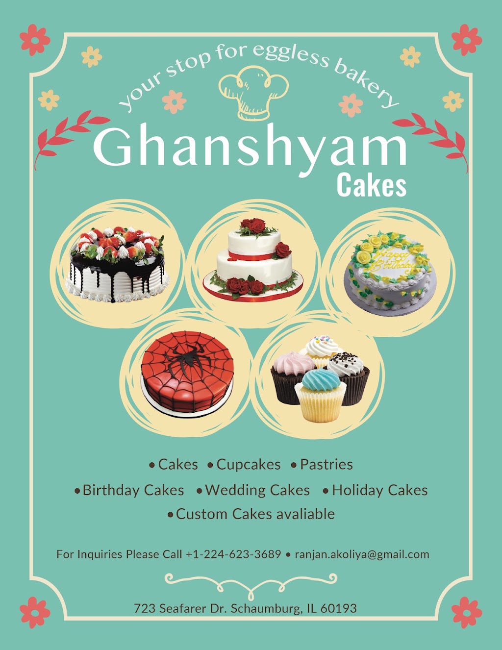 Ghanshyam Cakes (24 Hours Online Orders!) | 723 Seafarer Dr, Schaumburg, IL 60193, USA | Phone: (224) 623-3689