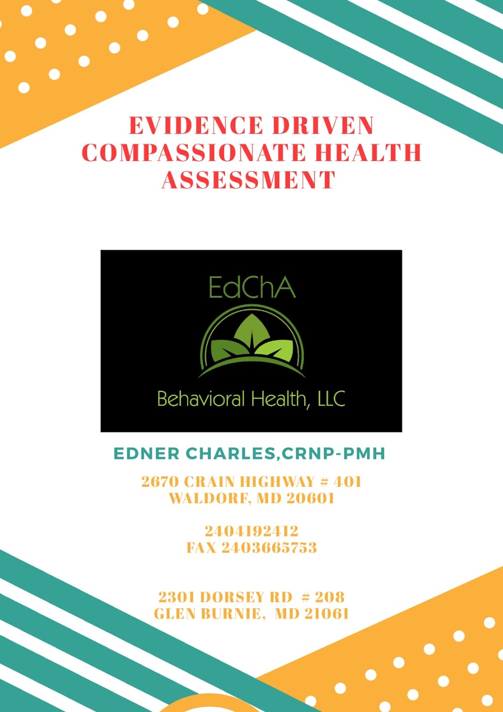 EdChA Behavioral Health | 2301 Dorsey Rd suite 208, Glen Burnie, MD 21061, USA | Phone: (240) 419-2412