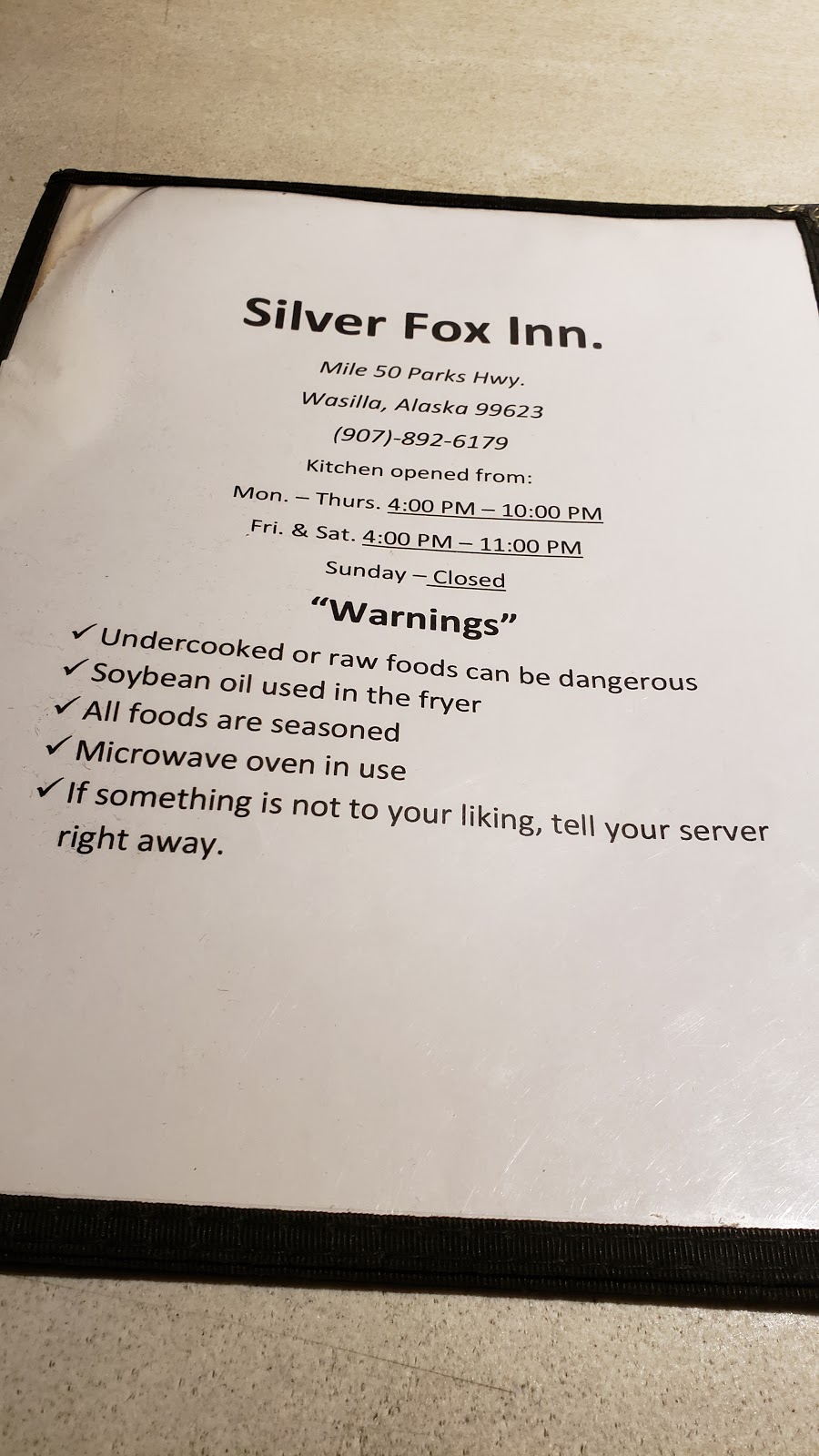 Silver Fox Inn | 8431 W Parks Hwy, Wasilla, AK 99623, USA | Phone: (907) 892-6179