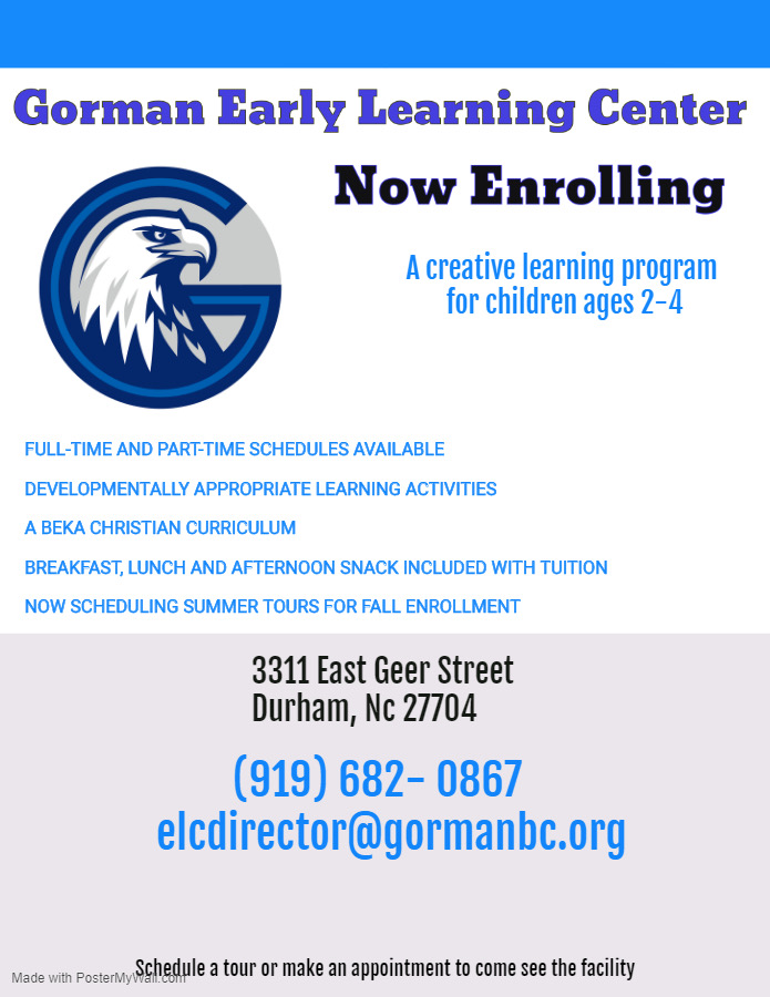 Gorman Early Learning Center | 3311 E Geer St, Durham, NC 27704, USA | Phone: (919) 682-0867