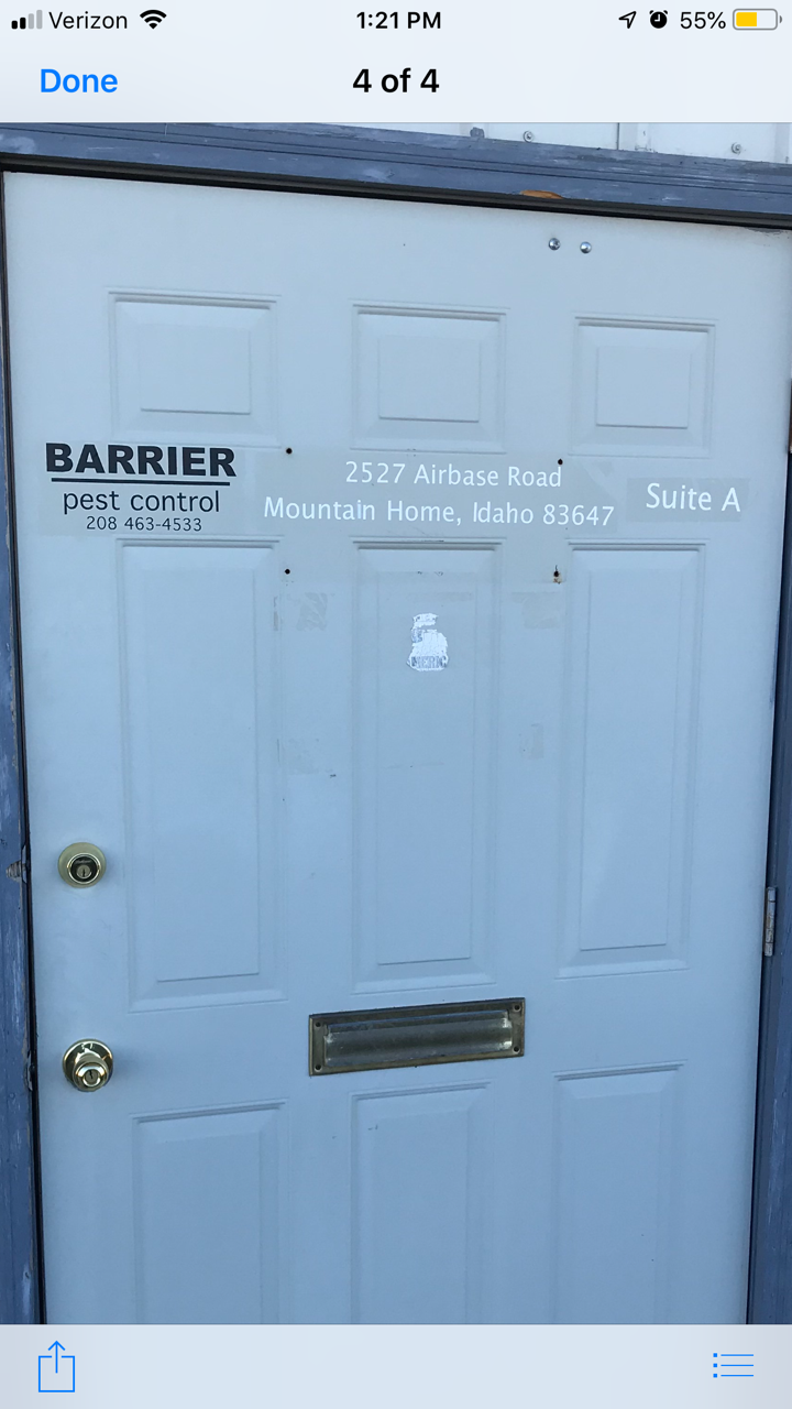 Barrier Pest Control | 2527 Airbase Rd #A, Mountain Home, ID 83647, USA | Phone: (208) 606-4818