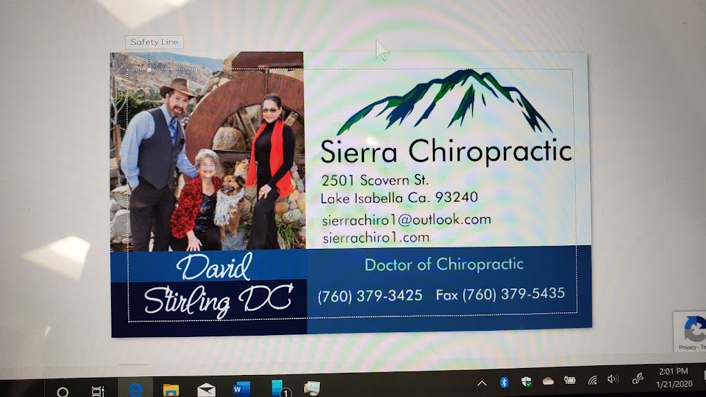 Sierra Chiropractic, Dr. David Stirling DC | 3615 Wagon Wheel Dr, Lake Isabella, CA 93240, USA | Phone: (760) 379-3425