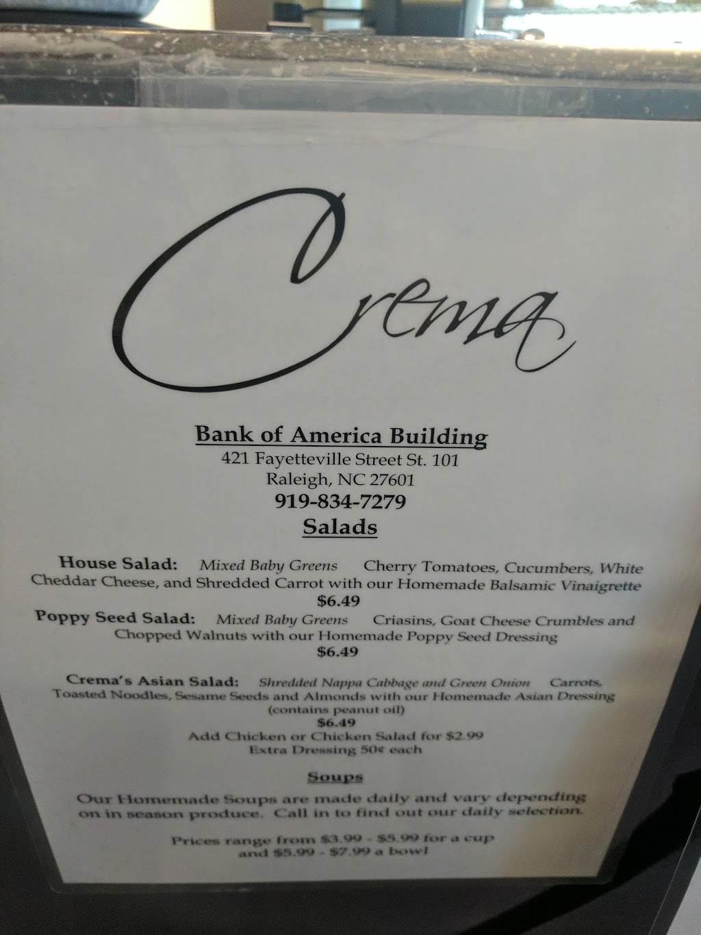 Crema | 421 Fayetteville St, Raleigh, NC 27601, USA | Phone: (919) 834-7279