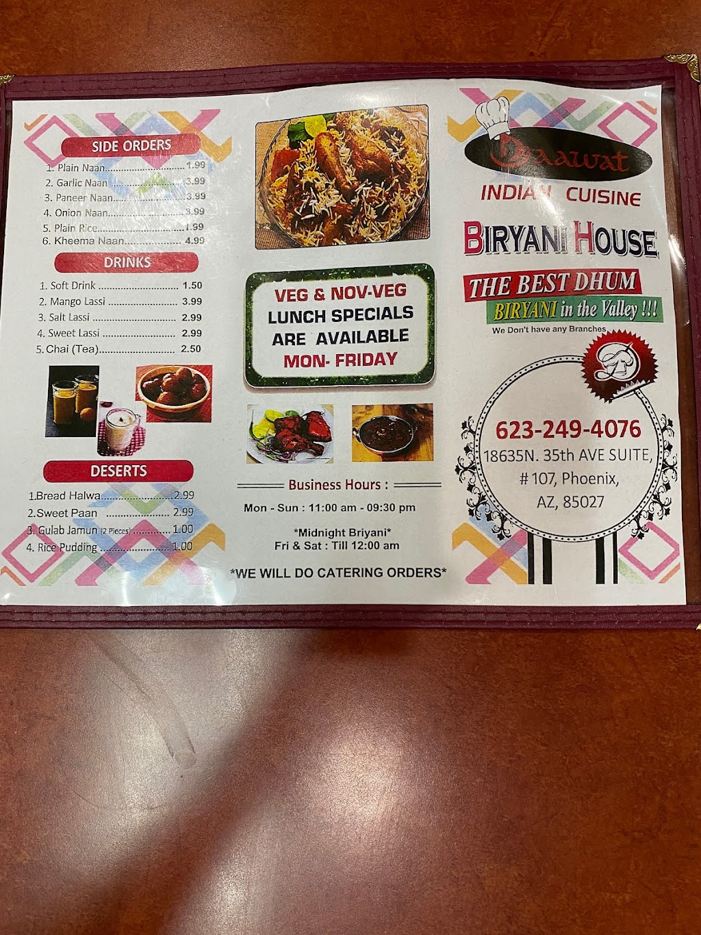 Daawat Indian Cuisine | 18635 N 35th Ave #107, Phoenix, AZ 85027, USA | Phone: (623) 249-4076