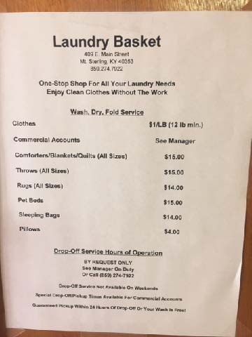 Laundry Basket | 409 E Main St, Mt Sterling, KY 40353, USA | Phone: (859) 274-7922