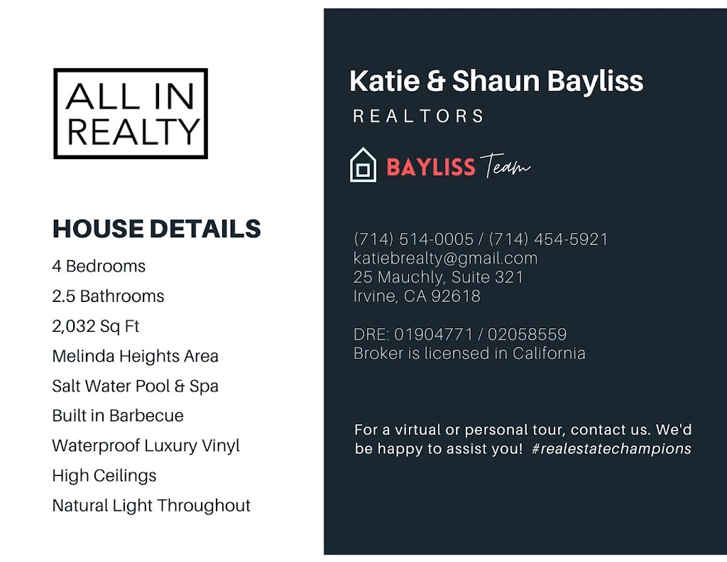 Katie and Shaun Bayliss - All In Realty | 25 Mauchly Suite 321, Irvine, CA 92618, USA | Phone: (714) 514-0005