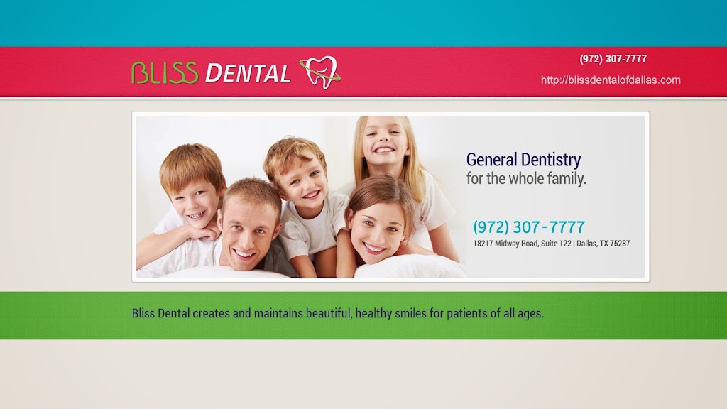 Bliss Dental | 18217 Midway Rd APT 122, Dallas, TX 75287, USA | Phone: (972) 307-7777